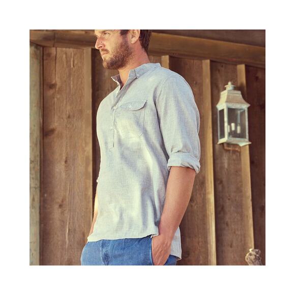 Outerknown Decade Popover Heather Gray Henley Button Down Organic Cotton Shirt M - Picture 2 of 9